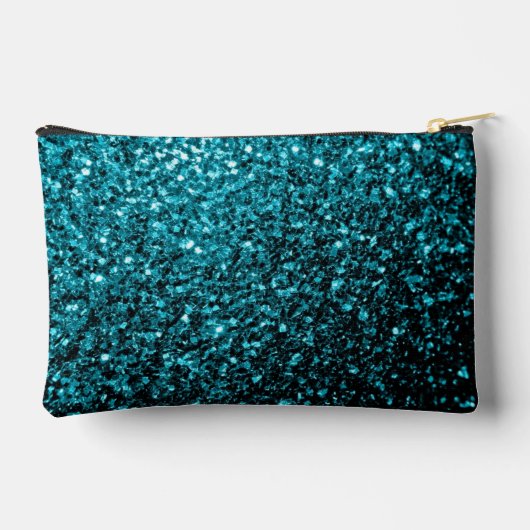 Aqua Blue Imitats Glitzer Glitzern Monogram Zubehörtasche (Rückseite)