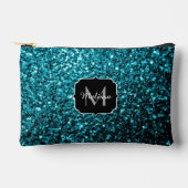 Aqua Blue Imitats Glitzer Glitzern Monogram Zubehörtasche (Vorderseite)