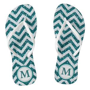Aqua Blue Imitats Glitzer Monogram Badesandalen