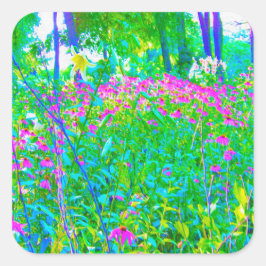 Aqua Blue Impressionistische Gartenanlage Landscha Quadratischer Aufkleber