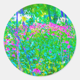 Aqua Blue Impressionistische Gartenanlage Landscha Runder Aufkleber