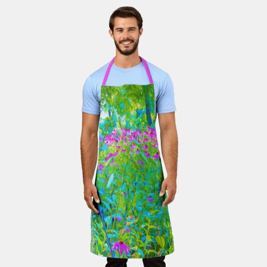 Aqua Blue Impressionistische Gartenanlage Landscha Schürze (Getragen)