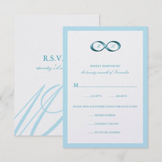 Aqua Blue Infinity Hand Clasp Wedding RSVP Card (Vorne/Hinten)