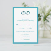 Aqua Blue Infinity Hand Clasp Wedding RSVP Card Karte (Stehend Vorderseite)