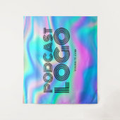 Aqua Blue Iridescent Rainbow Modern Podcast Logo Wandteppich (Vorderseite)