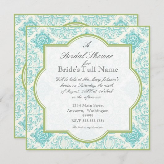 Aqua Blue Iris Quatrefolie - Brautparty Einladung (Vorne/Hinten)