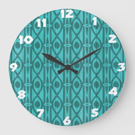 Aqua Blue Island Tribal Wall Clock Große Wanduhr (Vorderseite)