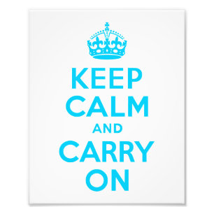 Aqua Blue Keep Calm and Carry On Fotodruck
