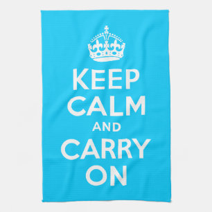 Aqua Blue Keep Calm and Carry On Geschirrtuch