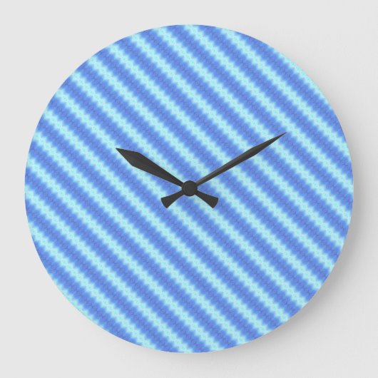 Aqua Blue Knit Crochet Stripe Texture Pattern Große Wanduhr (Vorderseite)