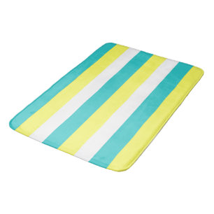 Aqua Blue, Lemon Yellow und White Stripes Badematte
