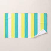 Aqua Blue, Lemon Yellow und White Stripes Badhandtuch Set (Handtuch)