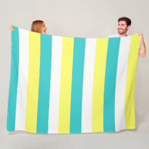 Aqua Blue, Lemon Yellow und White Stripes Fleecedecke