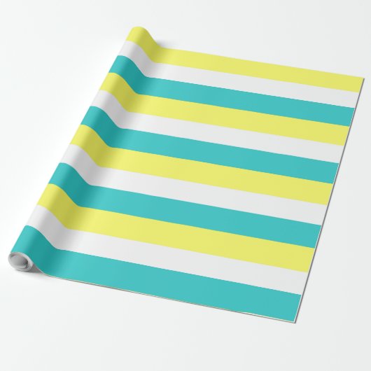 Aqua Blue, Lemon Yellow und White Stripes Geschenkpapier (Ungerollt)