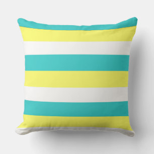 Aqua Blue, Lemon Yellow und White Stripes Kissen