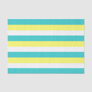 Aqua Blue, Lemon Yellow und White Stripes Seidenpapier