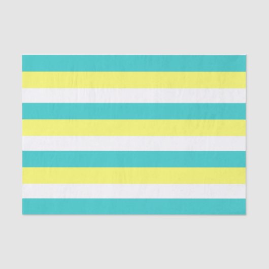 Aqua Blue, Lemon Yellow und White Stripes Seidenpapier (Vorderseite)