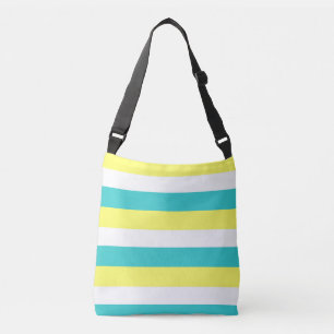 Aqua Blue, Lemon Yellow und White Stripes Tragetaschen Mit Langen Trägern