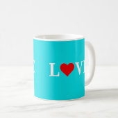 Aqua Blue LIEBE Herz Kaffeetasse (VorderseiteRechts)