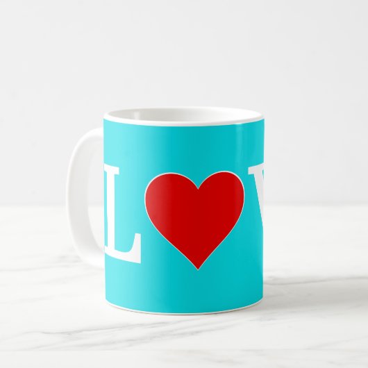 Aqua Blue LIEBE Moderne Kunst, Dichtung und Musik Kaffeetasse (Vorderseite Links)