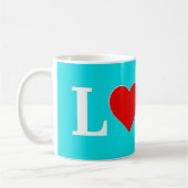 Aqua Blue LIEBE Moderne Kunst, Dichtung und Musik Kaffeetasse (Links)