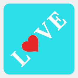 Aqua Blue LIEBE Moderne Kunst, Dichtung und Musik Quadratischer Aufkleber