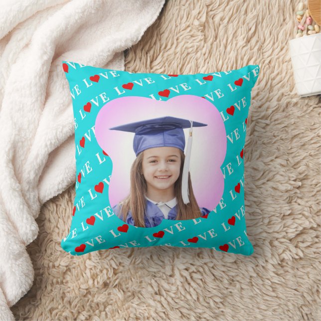 Aqua Blue LIEBE Moderner Chic Kissen (Decke)