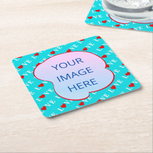 Aqua Blue LIEBE Moderner Chic Rechteckiger Pappuntersetzer