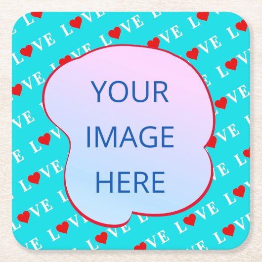 Aqua Blue LIEBE Moderner Chic Rechteckiger Pappuntersetzer (Vorderseite)