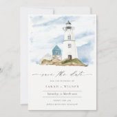 Aqua Blue Lighthouse Save the Date einladen Dankeskarte (Vorderseite)