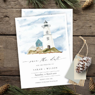 Aqua Blue Lighthouse Save the Date einladen Dankeskarte