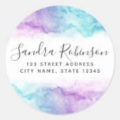 Aqua Blue lila Aquarellfarben Rücksendeadressen-Au Runder Aufkleber (Vorderseite)