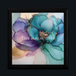 Aqua Blue Lila Gold Floral Erinnerungskiste<br><div class="desc">Aqua Blue Lila Gold Floral</div>