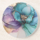 Aqua Blue Lila Gold Floral Getränkeuntersetzer (Vorne)