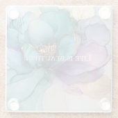Aqua Blue Lila Gold Floral Glasuntersetzer (Rückseite)