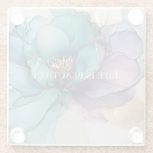 Aqua Blue Lila Gold Floral Glasuntersetzer (Rückseite)