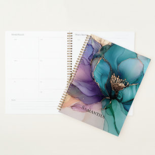 Aqua Blue Lila Gold Floral Planer