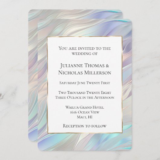 Aqua Blue Lila Pearl White Wedding Einladung (Vorne/Hinten)
