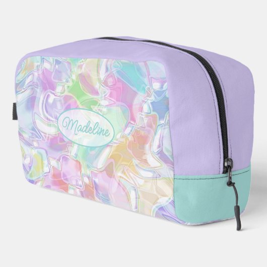 Aqua Blue Lime Green Pink Lila Art Muster Waschbeutel (Rechte Ecke)