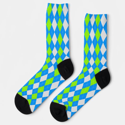 AQUA BLUE & LIME GREEN Raute Muster Socken (Linkes Detail)