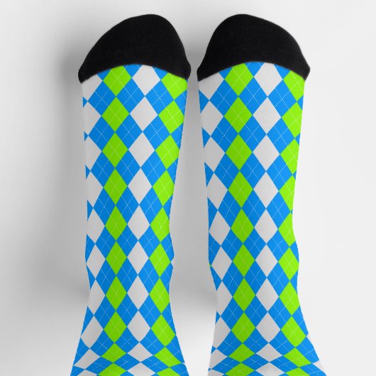 AQUA BLUE & LIME GREEN Raute Muster Socken (Oben)