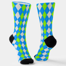 AQUA BLUE & LIME GREEN Raute Muster Socken