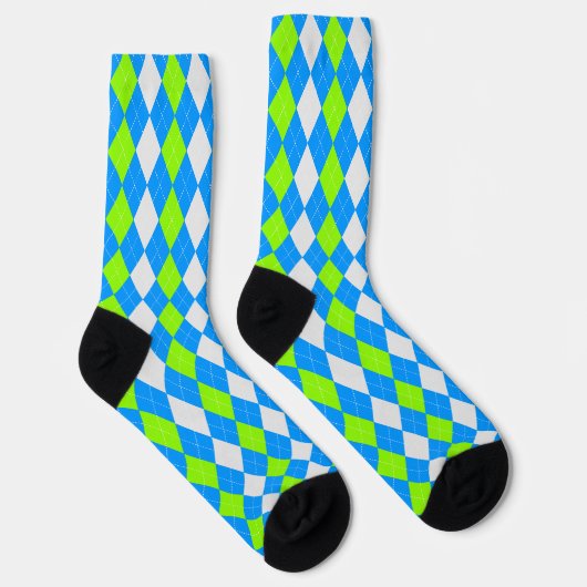 AQUA BLUE & LIME GREEN Raute Muster Socken (Rechts)