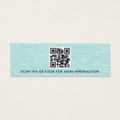 Aqua blue linen logo QR stud earring display card (Rückseite)