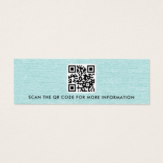 Aqua blue linen logo QR stud earring display card (Rückseite)
