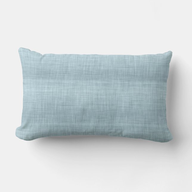Aqua Blue Linen Texture Lumbar Pillow Lendenkissen (Vorderseite)