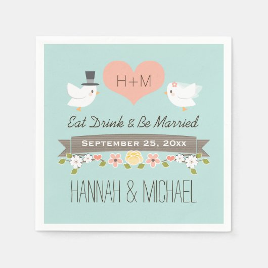 Aqua Blue Love Birds Dove Wedding Serviette (Vorderseite)