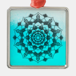 Aqua Blue Mandala Abstrakt Schöne Weihnachten Ornament Aus Metall