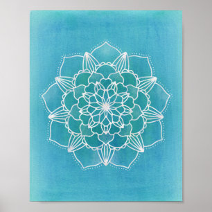 Aqua Blue Mandala Blume Geometric Circle Art Poster
