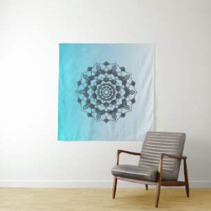 Aqua Blue Mandala-Wandkunst Wandteppich